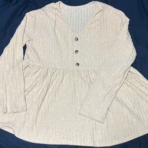 SHEIN Cream Button Down V-Neck Top